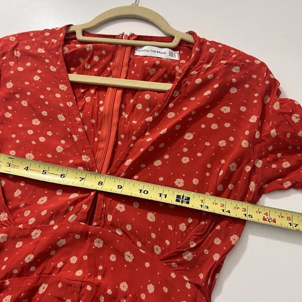 Faithful The Brand Mini Dress Red Floral V Neck Button Front Short Sleeve Size 4 - Picture 6 of 8